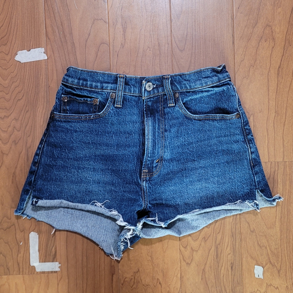 Abercrombie & Fitch Dark Blue Jean Shorts The Mom Short High Rise